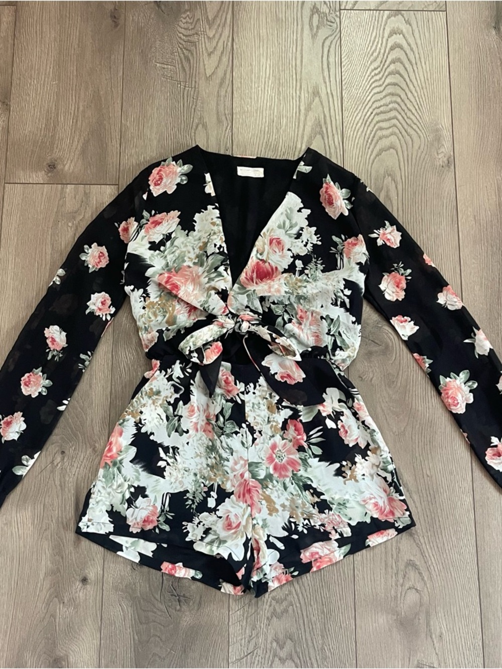 Necessary Clothing Black Floral Chiffon Women’s Small Long Sleeve Romper
